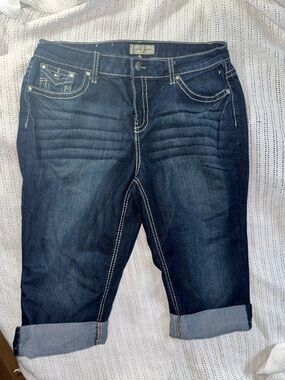 Earl Jeans Dark Blue Rolled-Cuff Cropped Denim